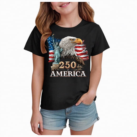 CAICJ98 250 Year American Anniversary Shirt Boys Girls American Flag Shirt 4th of July T-Shirt Kids Patriotic Short Sleeve USA Stripes Tees Shirts (Black,13-14 Years)