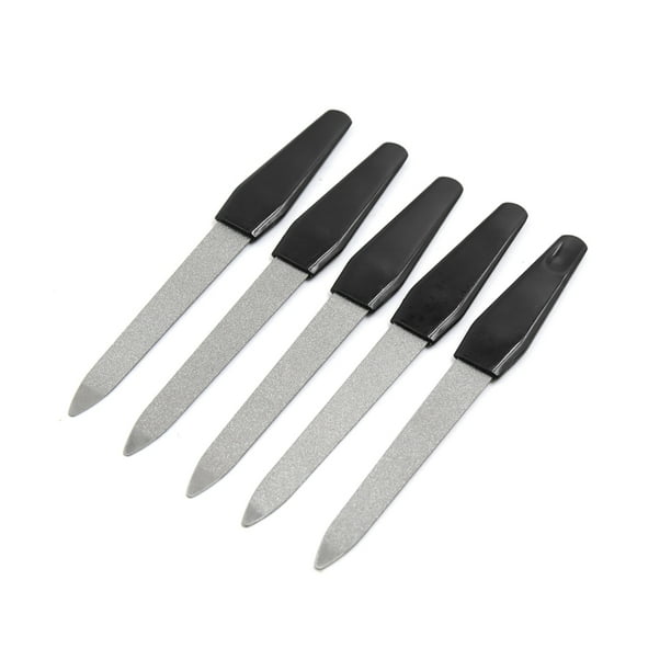 5pcs Plastic Handle Metal Dual Sided Nail Sanding File Manicure