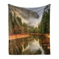 thumbnail image 1 of Yosemite Soft Flannel Fleece Blanket, Trees Reflections on Merced River Yosemite Valley National Park California in the Fall, Cozy Plush for Indoor and Outdoor Use, 50" x 60", Green, by Ambesonne, 1 of 6