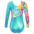 thumbnail image 4 of Sinleey Kids Girls Shiny Metallic Ballet Dance Leotards Long Sleeve Gymnastics Bodysuit Athletic Colorful Tie Dye 12, 4 of 6