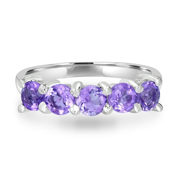 Gemistry 1 Ct Round Amethyst Five Stone Band Ring in Sterling Silver