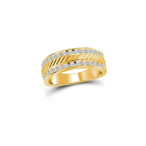 Golden Star 14kt Yellow Gold Mens Round Diamond Machine-Set Wedding Band Ring 1 Cttw