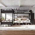 thumbnail image 3 of Harper & Bright Designs Twin Size Quad Bunk Bed with Storage Drawers, Metal Bunk Bed Frame with Wardrobe and Open Shelves, Industrial Bunk Bed with Ladder and Guardrail for 4, Black, 3 of 14