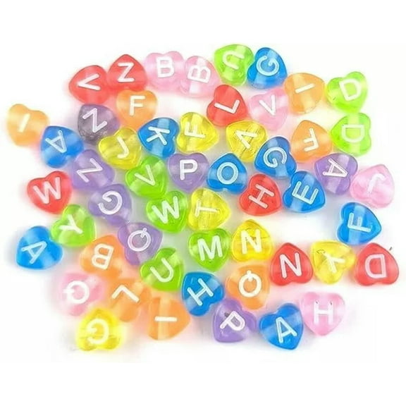 U8MO 50 Heart Letter Beads Alphabet Acrylic Assorted Lot BULK Wholesale Rainbow