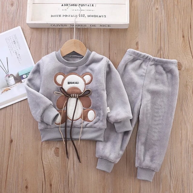 Conjunto de pijama de franela para niño y niña, ropa de dormir gruesa y cálida de dibujos animados, traje informal para el hogar de 0 a 5 años, para invierno y Navidad, novedad