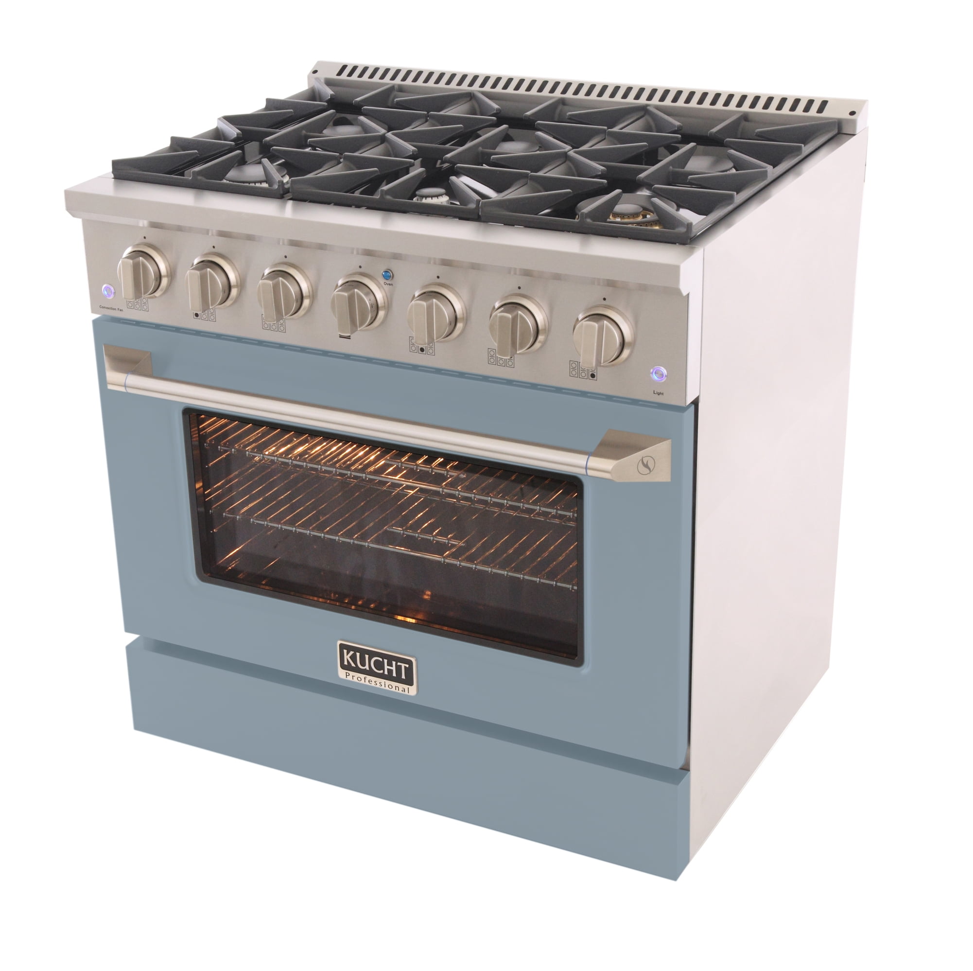36 in. 5.2 cu. ft Dual Fuel Range for Propane Gas Sealed Burners in Light Blue.