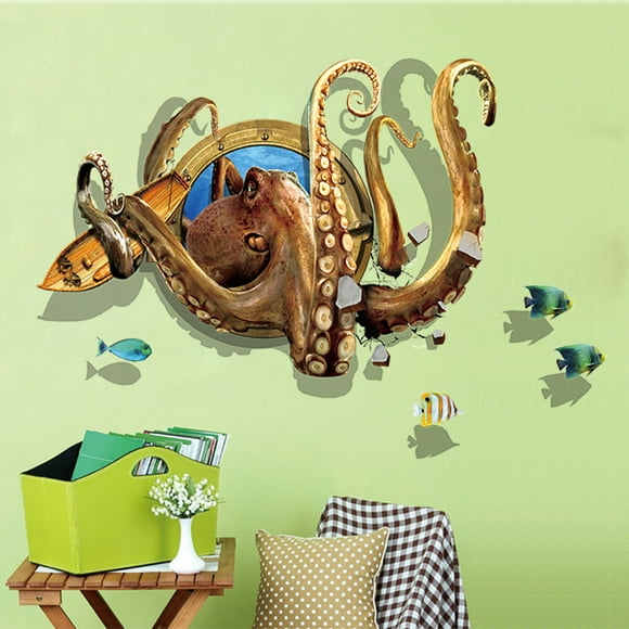 Adhesivos de pared con diseño de pulpo, diseño 3D de animales marinos, PVC, 60 x 90 cm, autoadhesivo