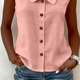 thumbnail image 6 of yardsong Women's Tank Tops Sleeveless Button Down Peter Pan Collared Shirts Casual Loose V Neck Blouses for Business Work Pink,M, 6 of 7