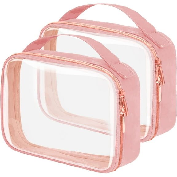 ZEN Travel Toiletry Bag,2 Pack Clear Makeup Bags with Handles,Quart Size Clear Cosmetic Bags for Traveling Women,Men,Carry on Airport Airline Compliant Bag,Pink