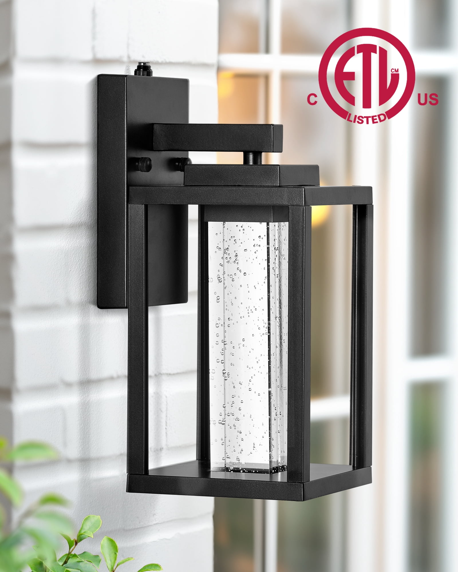 VIANIS Porch Lights Outdoor Dusk to Dawn, Black Outside Light Fixtures for House, Exterior Lighting Wall Mount for Garage Modern Outdoor Wall Sconce Lantern for Coach with Crystal Bubble Glass