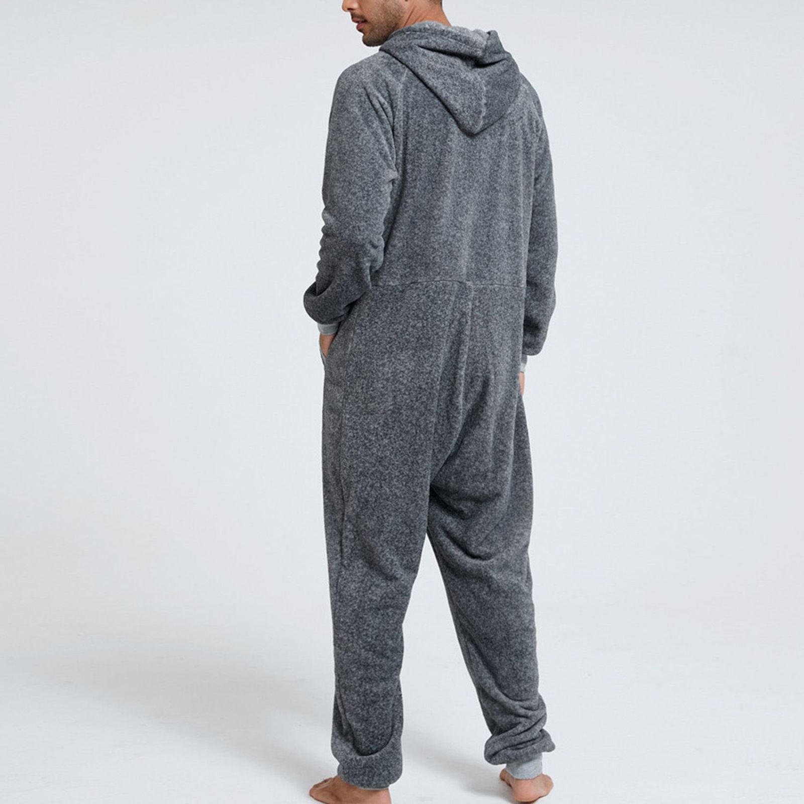 Mens Winter Pajamas Zipper Hooded Fuzzy Romper Pajamas
