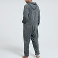 thumbnail image 3 of SWSMCLT Men's Hooded Onesie Pajama Warm Fuzzy Fleece Comfy Thick Zip Up Long Sleeve Onesies Sleepwear Soft Winter Dark Grey Large, 3 of 5