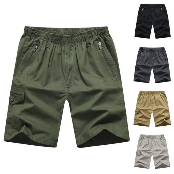 RYDCOT Men's Cotton Cargo Shorts Loose Fit Outdoor Casual Work Shorts with Zipper Pockets Khaki