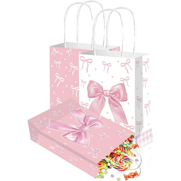 Gift Bags QOUBAI 24-Pack Pink Bow Clear PVC - 8x8x3 Inches With Handles ...