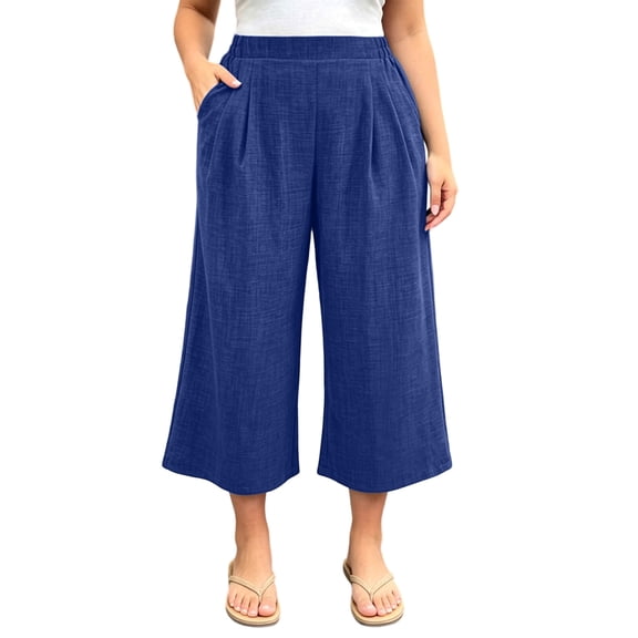 hotojiny Plus Size Capri Pants for Women Breathable Wide Leg Loose Casual Capris Summer High Waisted Cropped Trousers