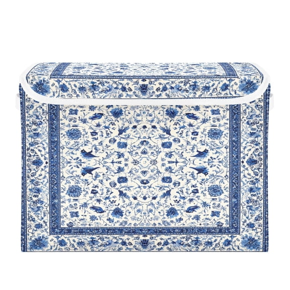 Storage Box With Lid 16.5x12.6x11.8In Lidded Home Storage Bins Foldable Stacked Household Storage Box Beautiful Pattern Blue
