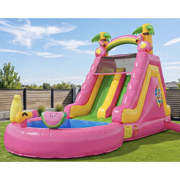HEMOPOW 23FT Heavy-Duty Inflatable Water Slide for Backyard & Events, Flamingo Theme with Dual Slides, Splash Pool, 600lbs Capacity, Fast Setup for Teens/Adults