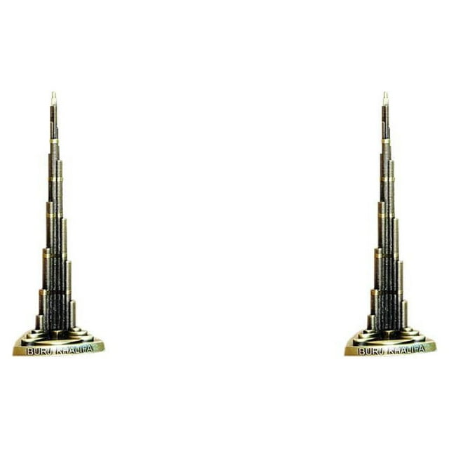 QualitChoice Vintage Alloy Tone The Empire State Building Burj Khalifa Model Figurine Decor 6.5*18cm 2Set