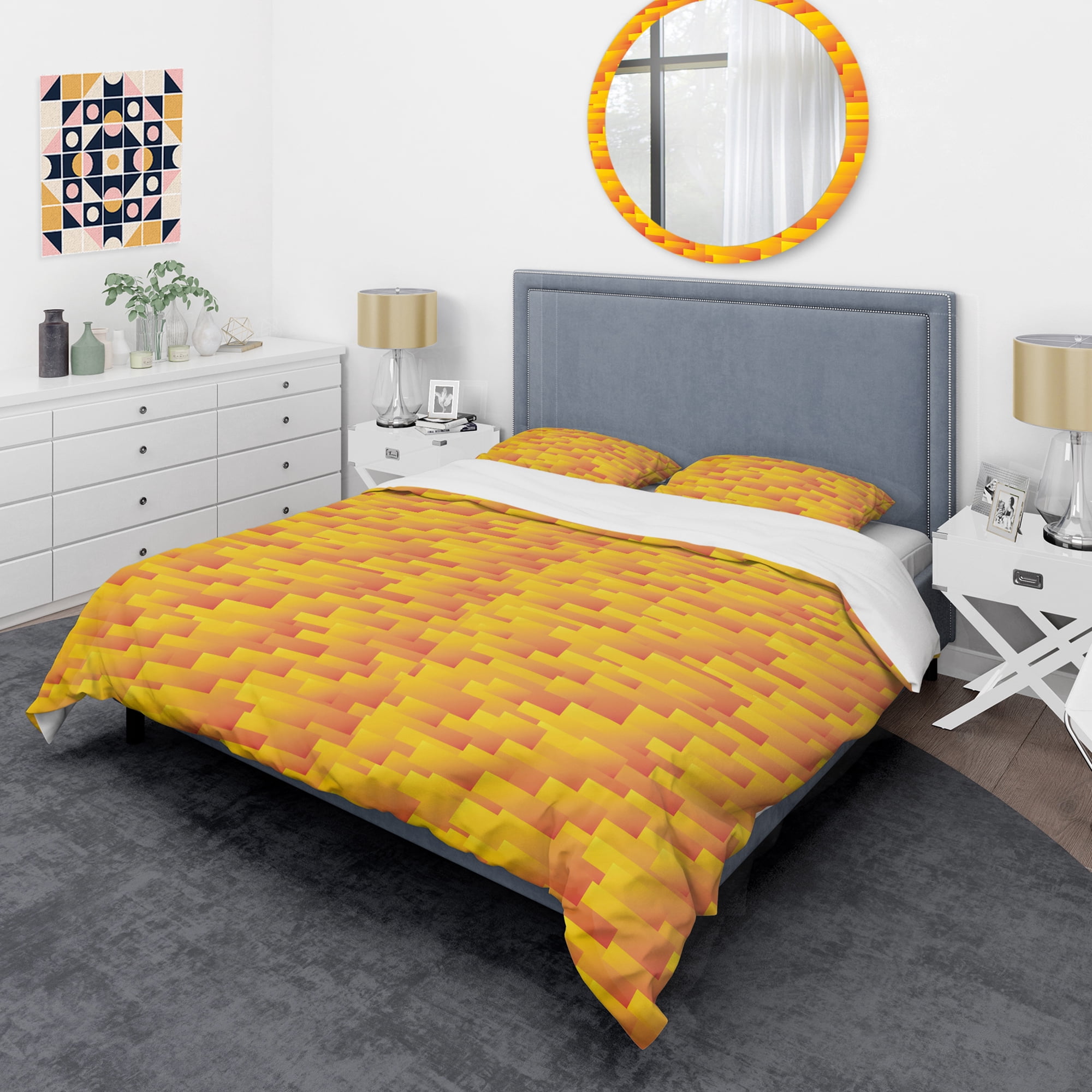 Designart 'Retro Square Design VIII' Mid-Century Modern Duvet Cover Set