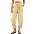 thumbnail image 3 of VBVC Women's Drawstring Harem Pants,Adjustable Hem Jogger Trousers For Women,Ladies Cotton-Linen Loungewear Pants with Pockets,Khaki,S-2XL, 3 of 9