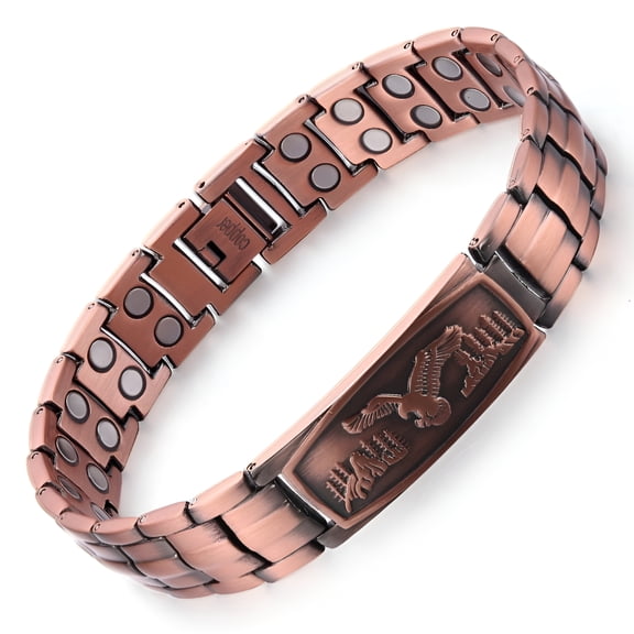 DESIGNICE 8.66'' Copper Magnetic Bracelet for Men, Embossed Eagle, New Design, Adjustable Jewelry Gift