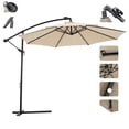thumbnail image 4 of 10ft Solar LED Cantilever Patio Umbrella, 360-Degree Rotation Hanging Offset Market Outdoor Sun Shade, Offset Umbrella with Cross Base, for Backyard, Deck, Poolside with Lights, Easy Tilt, Tan, 4 of 7