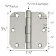thumbnail image 3 of Design House 3-Pack 3.5" H x .625" Radius Butterfly Interior/Exterior Door Hinges, Satin Nickel, 3 of 16