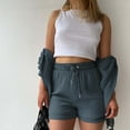 thumbnail image 6 of DailyTrove Women's Long Sleeve Button-Front Shacket & Short Set - Solid Color, Casual Style, Spring & Street Wear,Dark Gray, 6 of 6