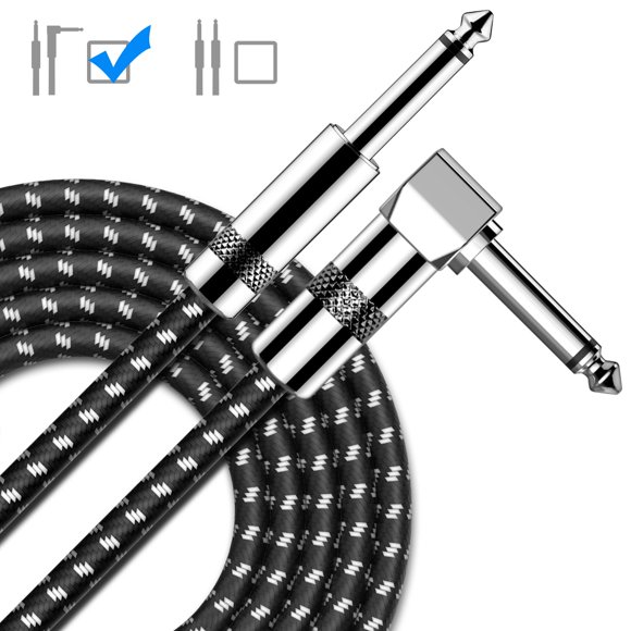 Cable de instrumento de ángulo recto de 1/4 pulgadas, 10 pies (Blanco/Negro)