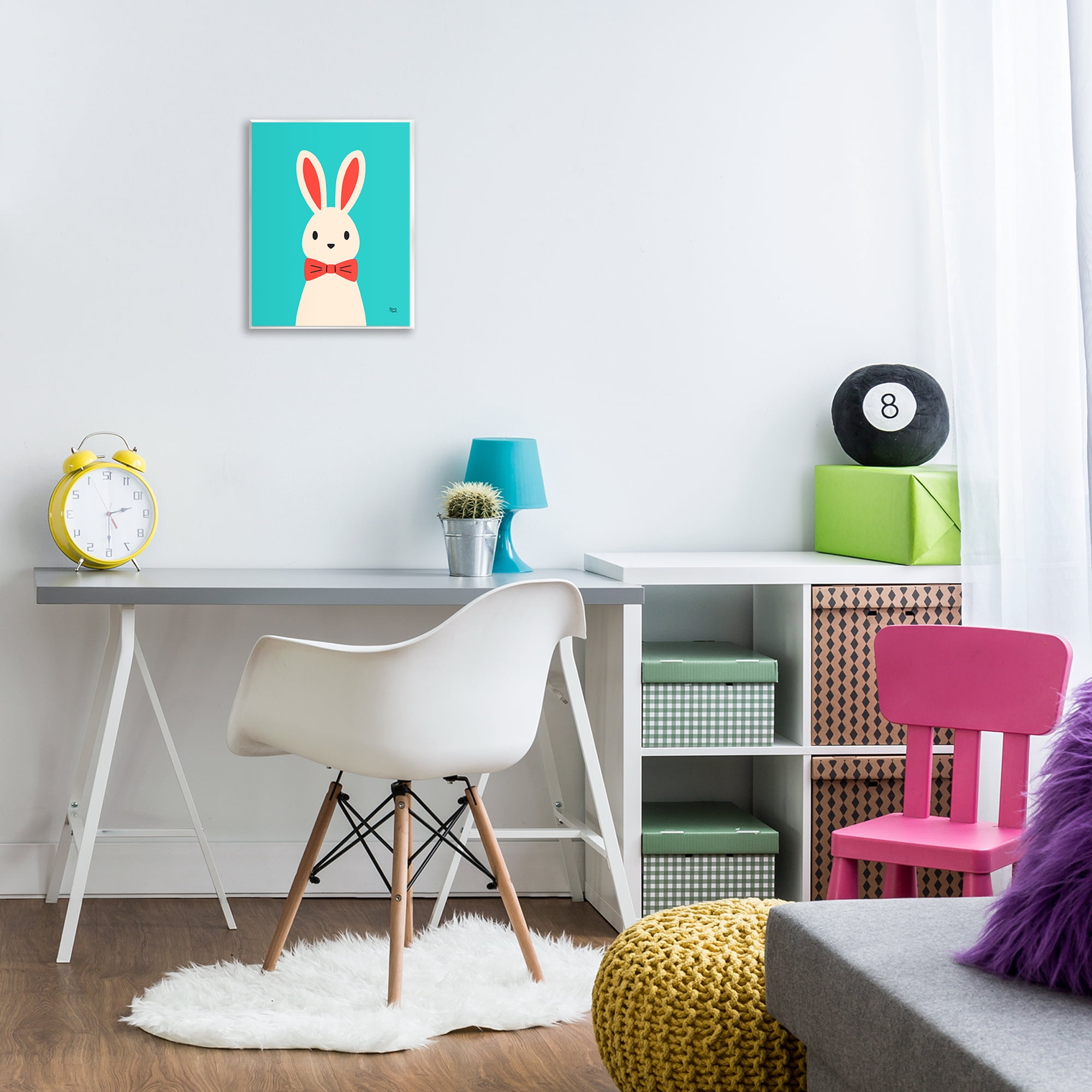 Stupell Industries Rabbit & Bowtie on Turquoise Animals Painting Unframed Art Print Wall Art, 11 x 14