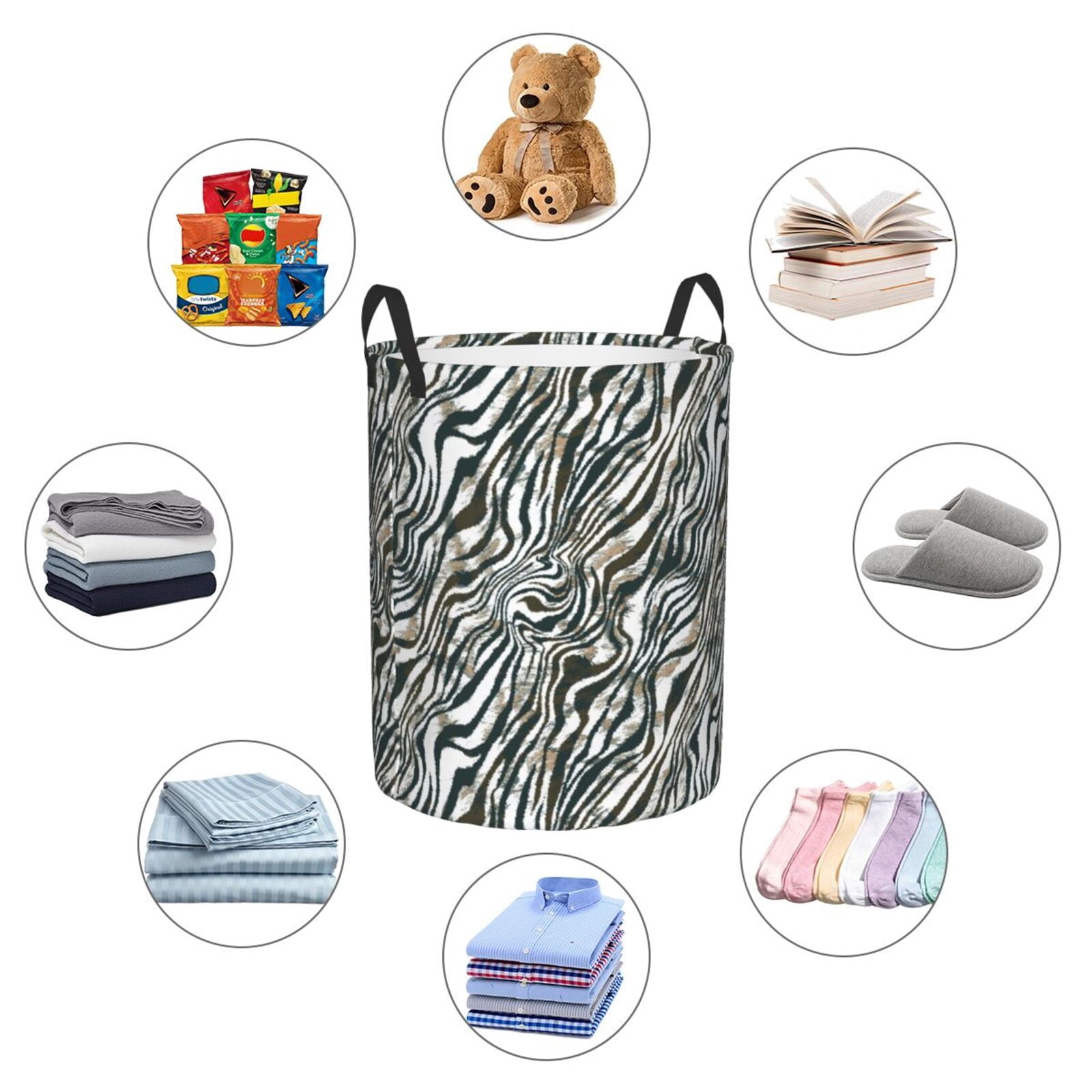 Large Laundry Basket with Handles - Zebra print black white Kids Baby Dirty Clothes Laundry Hamper for Bedroom Aesthetic