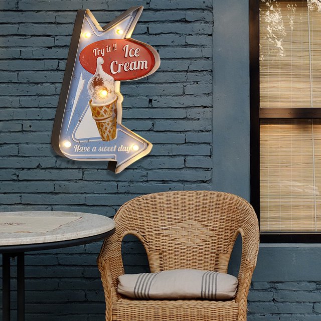Luces Decorativas Lámpara Señal luminosa de publicidad LED luz de chapa de hierro Retro hecha a mano para Cafe Bar