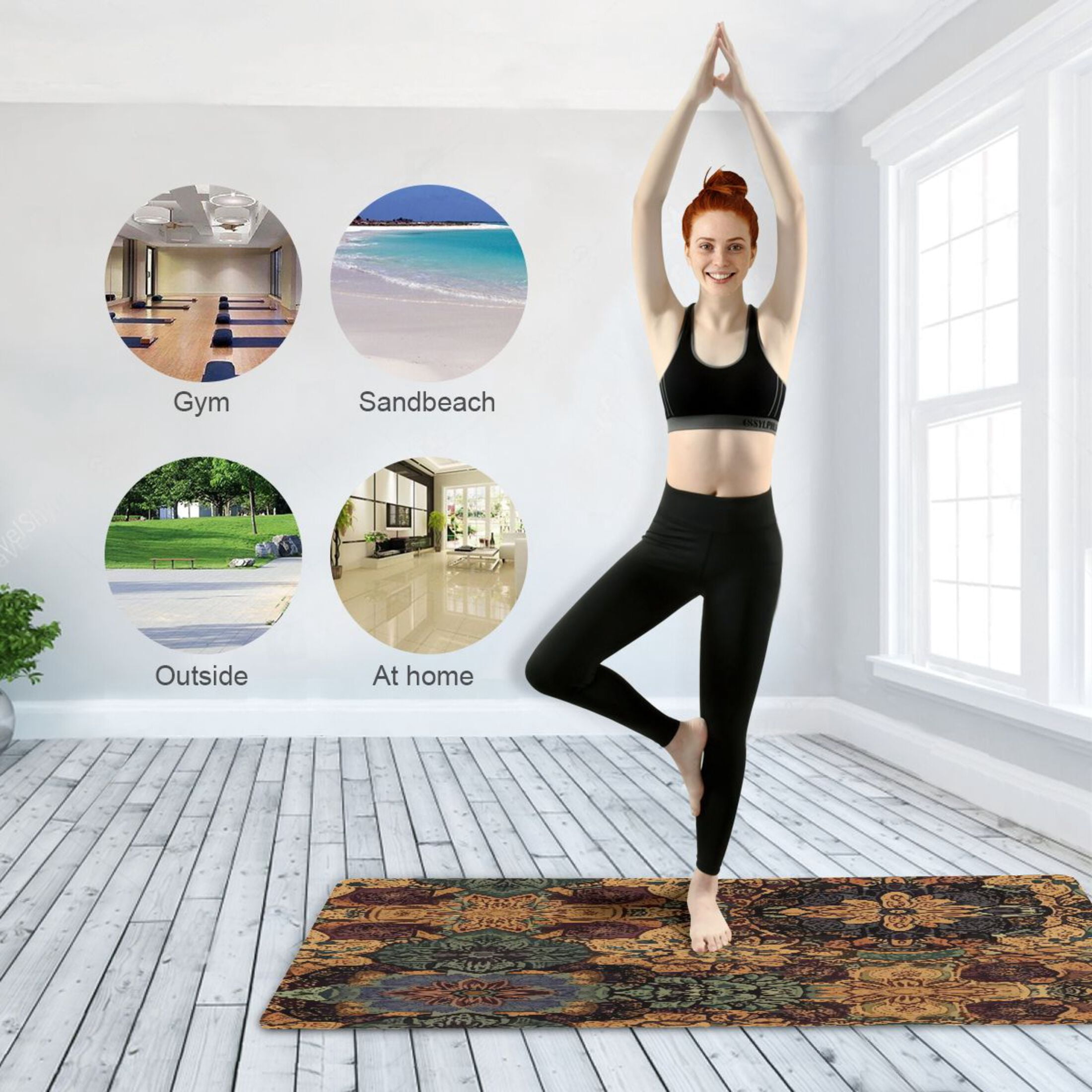 BZSMCE Yoga Mat Women Golden Mandala Mosaic Fitness Mat