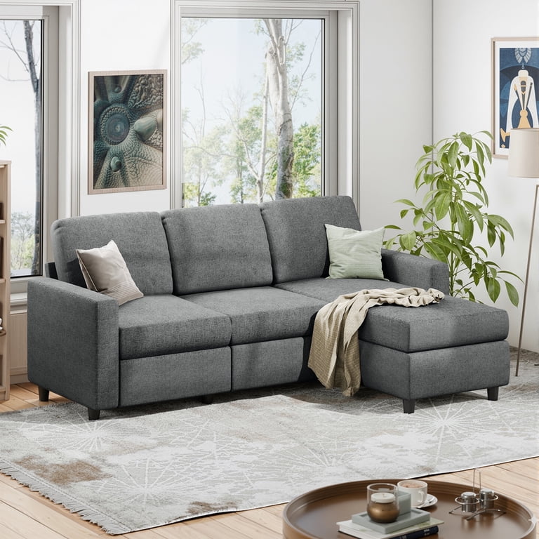 Walsunny Convertible Sectional Sofa, Reversible L-Shaped Couch, 3