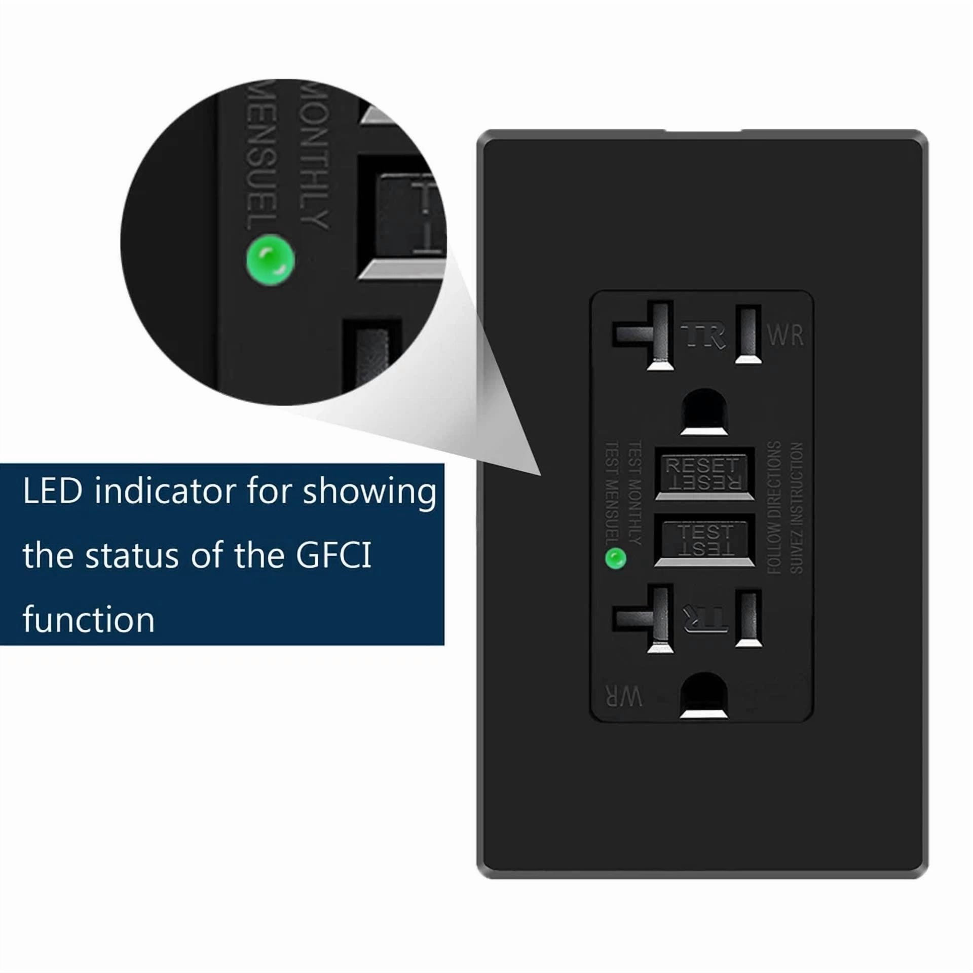 20A/125V Black Gfci Outlet Tamper Resistant Tr Wr Receptacle Home Electrical Diy