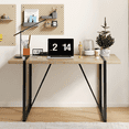 thumbnail image 3 of DECMAY Rustic Industrial Rectangular Wood Dining Table For 4-6 Person, With 1.5" Thick Engineered Wood color Tabletop and Black Metal Legs,Desk For Kitchen Dining Living Room, 55.1" x 31.4"x 29.9", 3 of 25