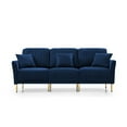 thumbnail image 3 of Mid-Century Velvet Sofa, Loveseat Accent Sofa with Golden Metal Legs, Channel Tufted Couch, for Living Room Bedroom Apartment Small Space Dorm, Blue, 3 of 7