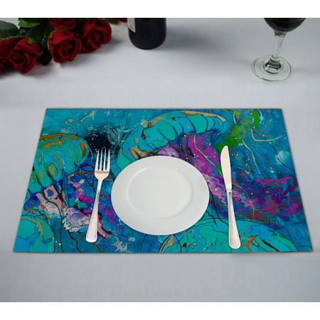 

YKCG Beatiful Sea Jellyfish Placemats Size 12x18 inches Set of 2