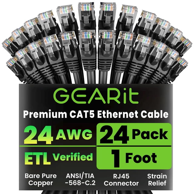 Cable Ethernet GEARit Cat5e, paquete de 24, 30 cm, RJ45