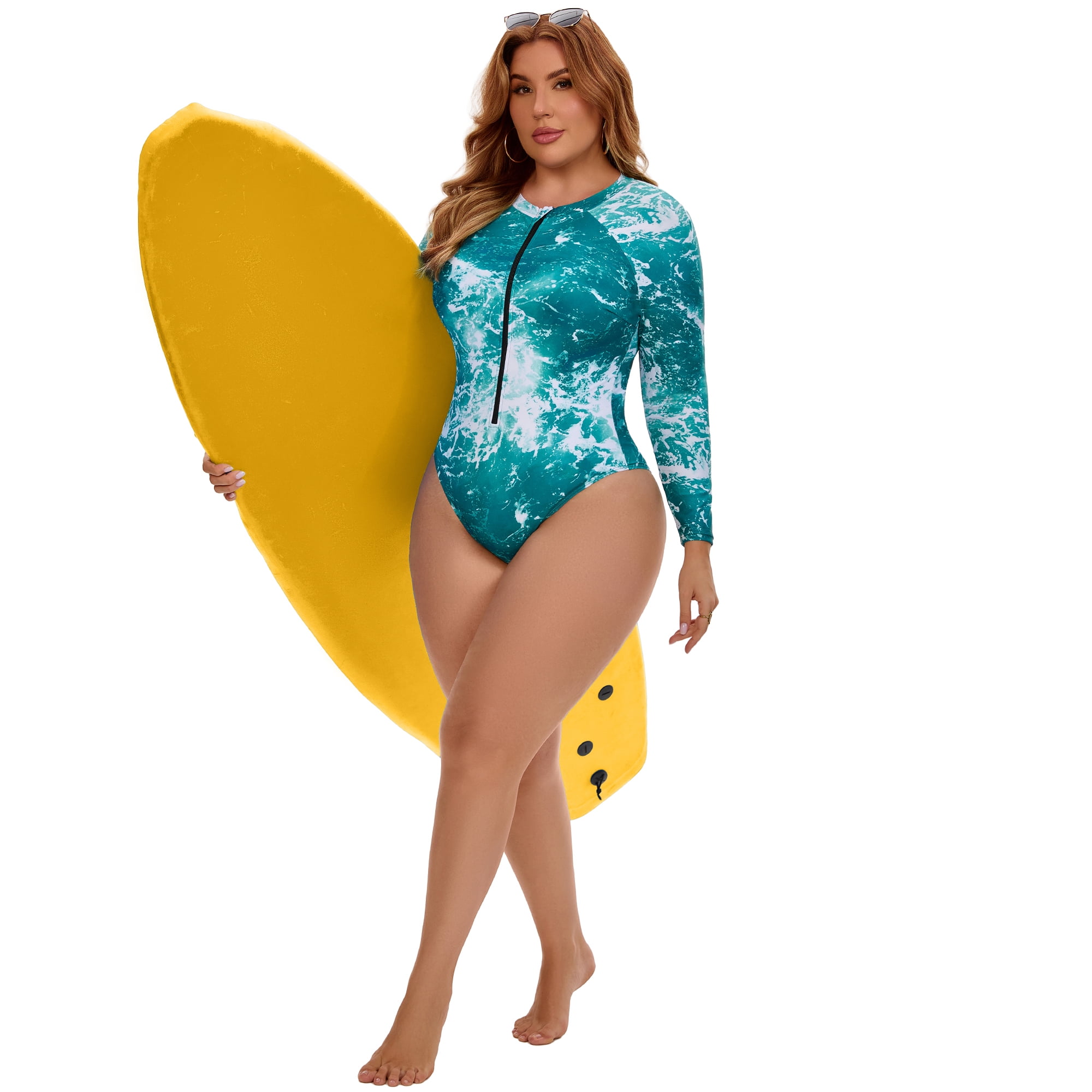 DARING DIVA Women's Plus 1 Piece Surfing Long Sleeve Swimwear 3X Green
