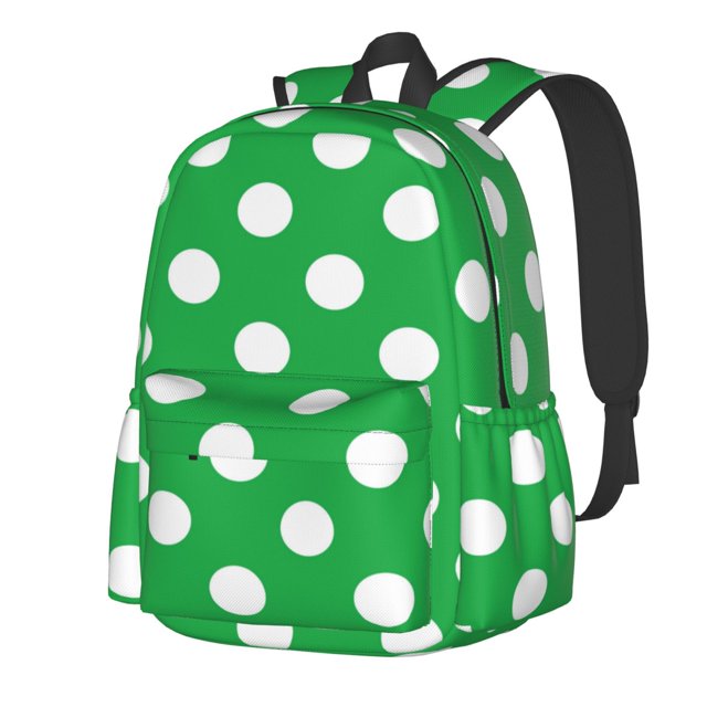 Disketp Green And White Polka Dot Mochila Escolar de Gran Capacidad y Peso Ligero, Mochila de Viaje Ideal para Escuela, Trabajo y Uso Diario, Cómoda y con Estilo
