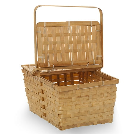 American Metalcraft Rectangular Basket - Garden Winds Rectangular Bamboo Weave Picnic Basket with Lid Med - Honey 11in