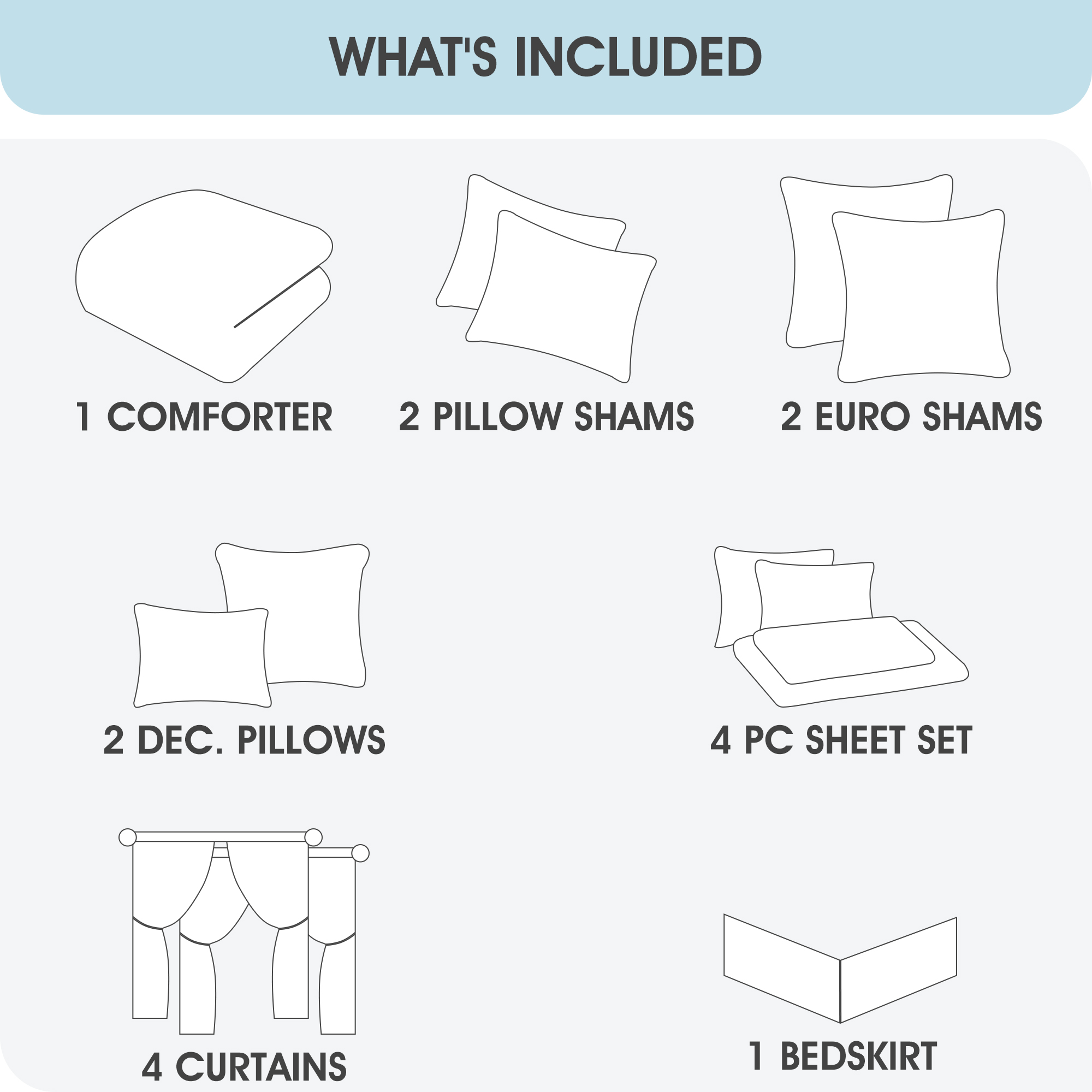 LANCO MODERN LIFESTYLE Queen Comforter Set, Grey Bedding Set, Jacquard Woven with Geometry, 16 Pieces Room in a Bag, Sheets, Bedskirt, Pillow Shams and Cases, Decor Pillows and Curtains