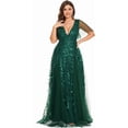 thumbnail image 5 of AURA Women's Plus Size Sequin Embroidered Formal Evening Gown V-Neck Sheer Short Sleeve A-Line Mother of Biride Dress, 5 of 7