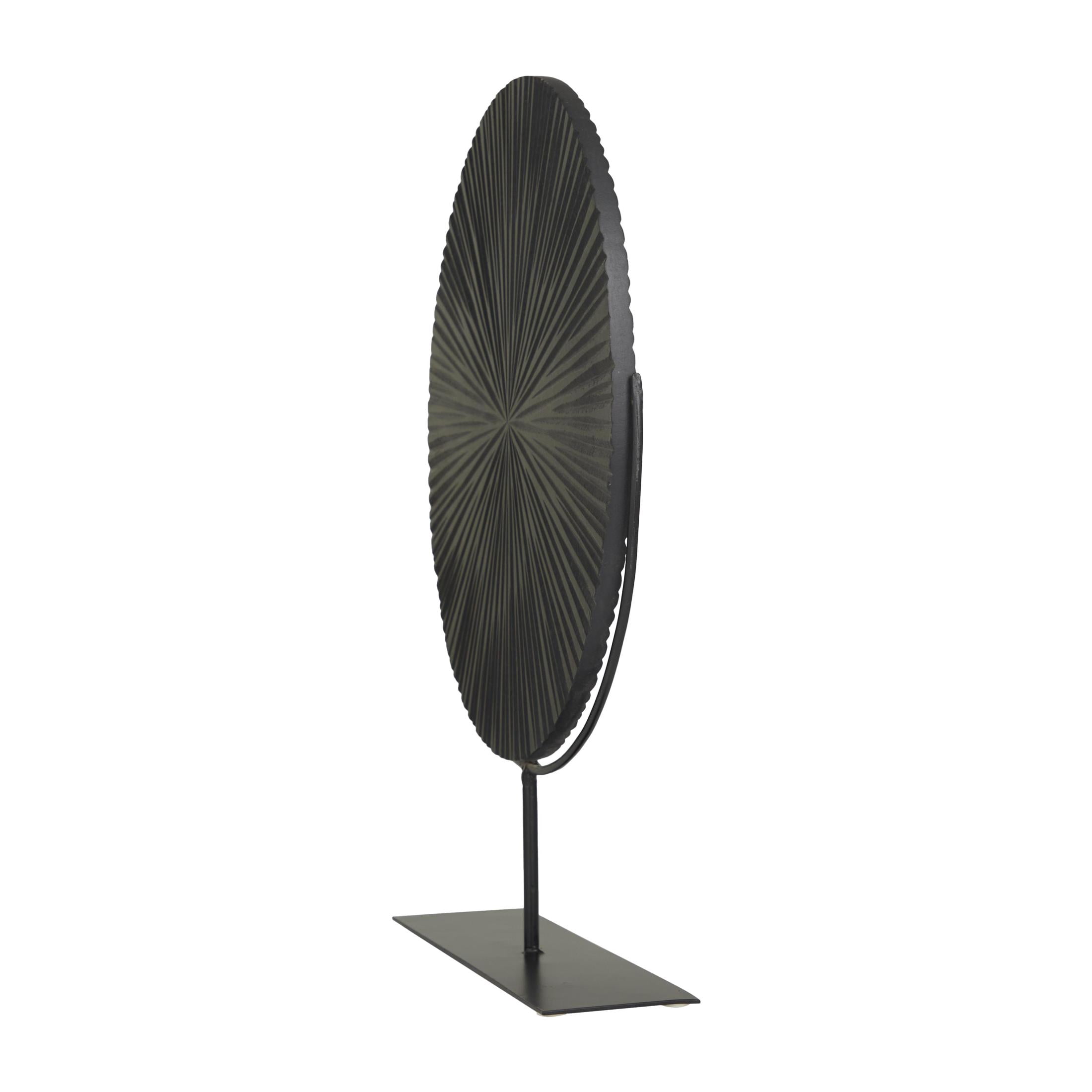 18" x 23" Black Wooden Textured Round Disk Starburst Sculpture with Stand, by CosmoLiving by Cosmopolitan