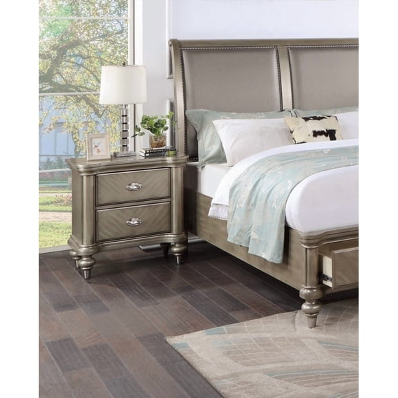 Luxury Classic 1pc Nightstand in Antique Silver / Champagne Finish for Bedroom