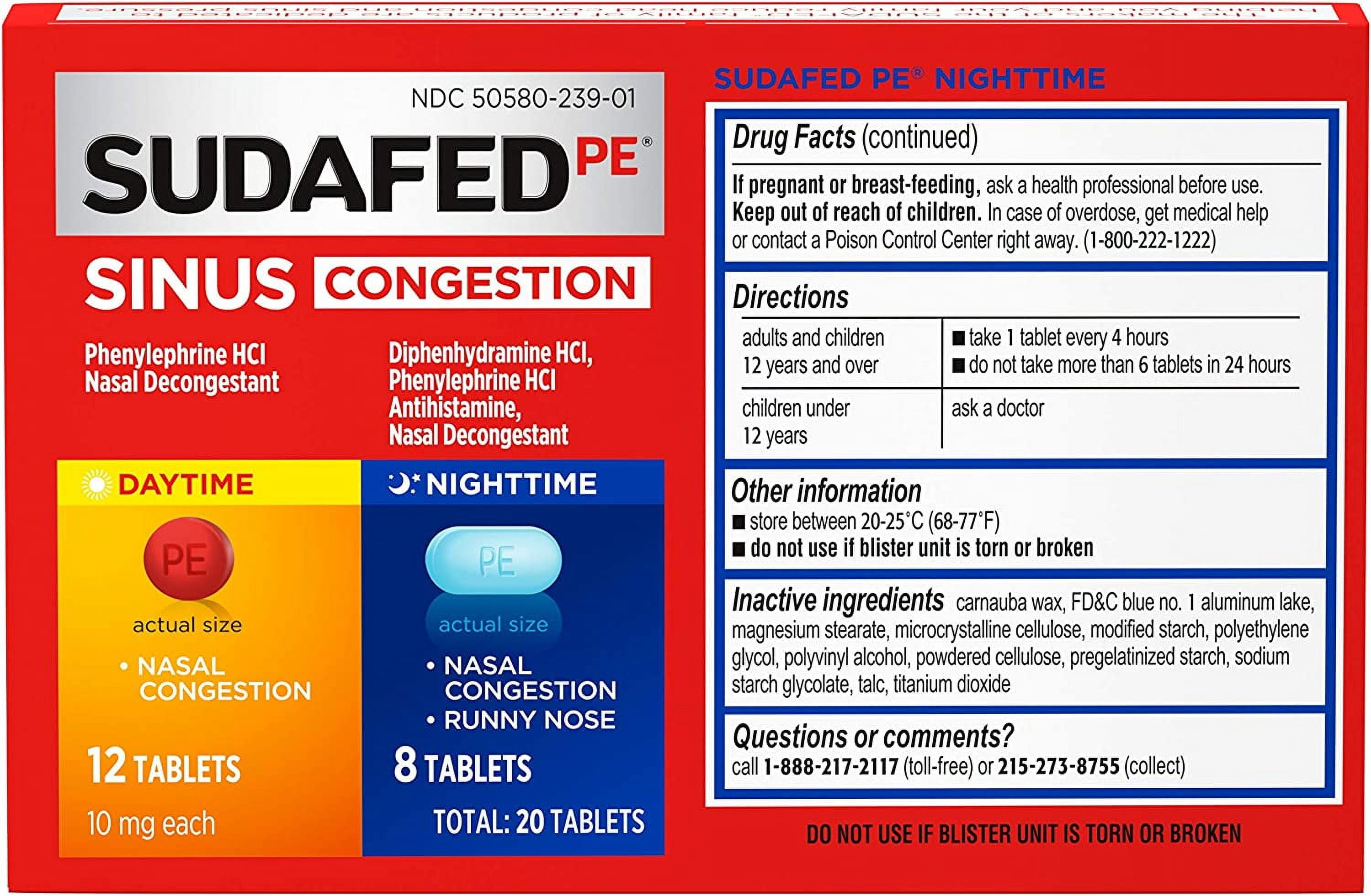 Sudafed PE Day and Night Sinus Congestion Tablets, 20 Ea, 6 Pack