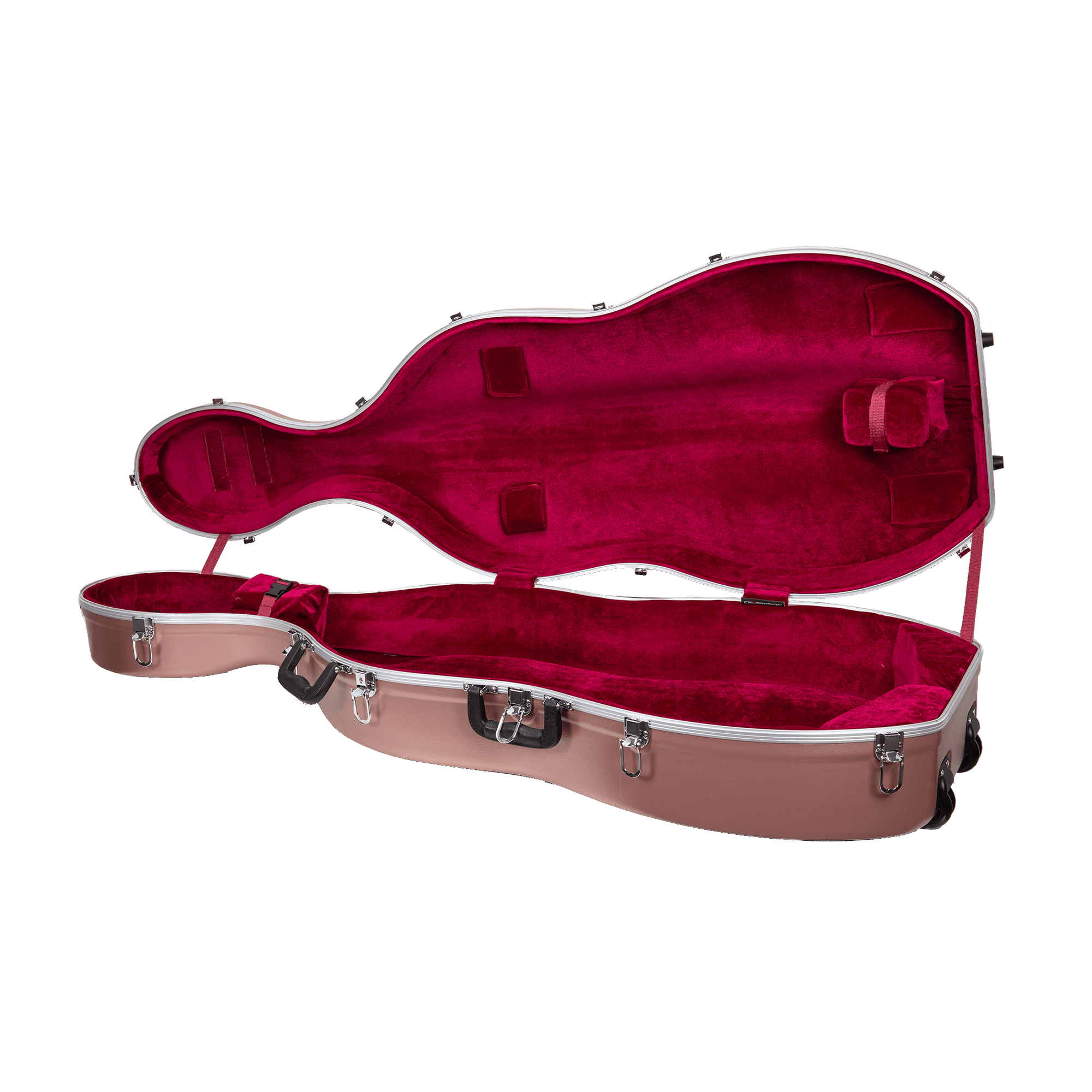 Crossrock 3/4 and 4/4 Size Cello Case | ABS Molded Hardshell with Wheels, Accessory Pocket, 2 Bow Holders, Security Lock, and Detachable Straps-Rose Gold