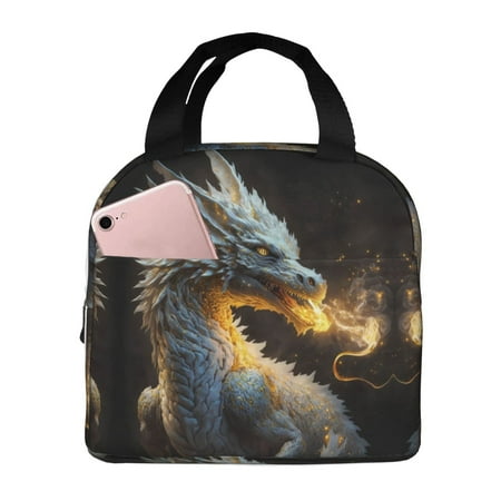 Insulated Lunch Bag for Women Men - Golden White Fire Dragon Leakproof Cooler Lunch Box for Women Men  Lunch Tote Bags for Work School Picnic Travel