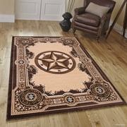 High Quality Texas Star, Cowboy, Western, Woven Area Rug, Drop-Stitch Weave Technique with Carve Effect (5' 2" x 7' 2")